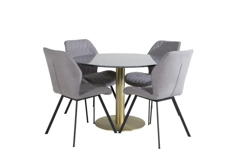 Estelle Matgrupp 106 cm Rund med 4 Gemma stolar - Svart/Guld — Venture Home