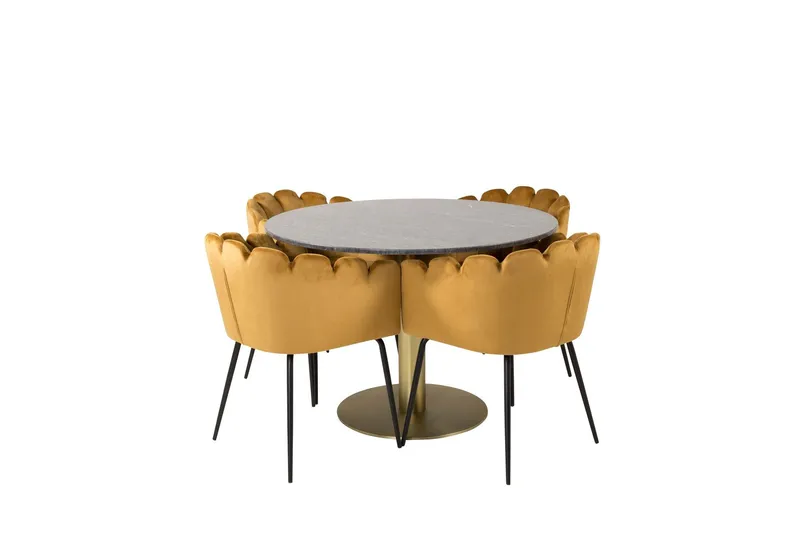 Estelle Matgrupp 106 cm Rund med 4 Limhamn stolar - Svart/Guld (Art.nr 3059986) — Venture Home