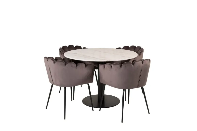 Estelle Matgrupp 106 cm Rund med 4 Limhamn stolar - Svart — Venture Home