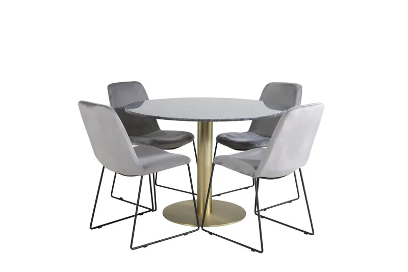 Estelle Matgrupp 106 cm Rund med 4 Muce stolar - Svart/Guld — Venture Home