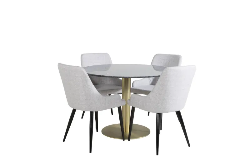Estelle Matgrupp 106 cm Rund med 4 Plaza stolar - Svart/Guld — Venture Home