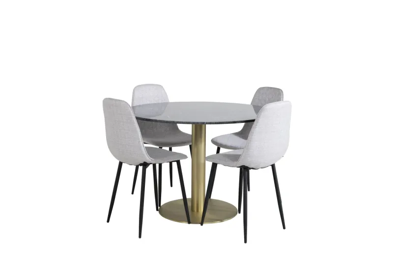 Estelle Matgrupp 106 cm Rund med 4 Polar stolar - Svart/Guld (Art.nr 3059052) — Venture Home