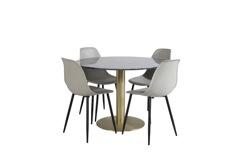 Estelle Matgrupp 106 cm Rund med 4 Polar stolar - Svart/Guld (Art.nr 3059191) — Venture Home