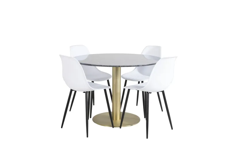 Estelle Matgrupp 106 cm Rund med 4 Polar stolar - Svart/Guld (Art.nr 3059198) — Venture Home