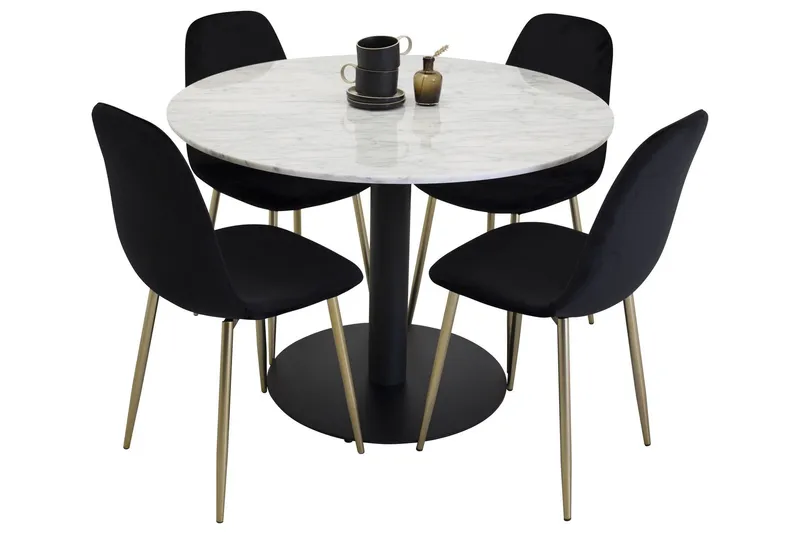 Estelle Matgrupp 106 cm Rund med 4 Polar stolar - Svart/Guld (Art.nr 3058893) — Venture Home
