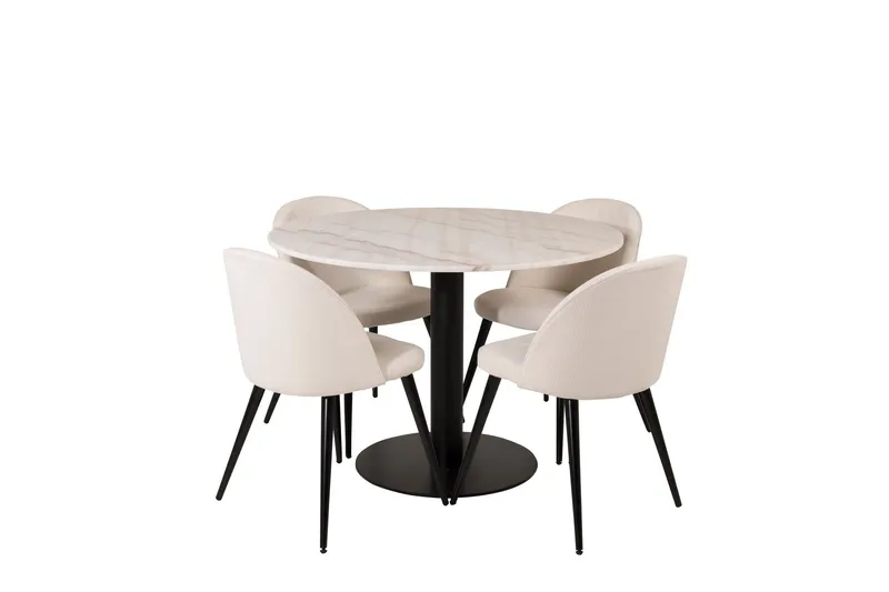 Estelle Matgrupp 106 cm Rund med 4 Velvet stolar - Beige (Art.nr 3058907) — Venture Home