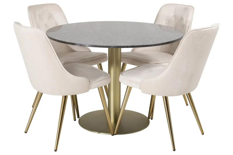 Estelle Matgrupp 106 cm Rund med 4 Velvet stolar - Beige (Art.nr 3058895) — Venture Home