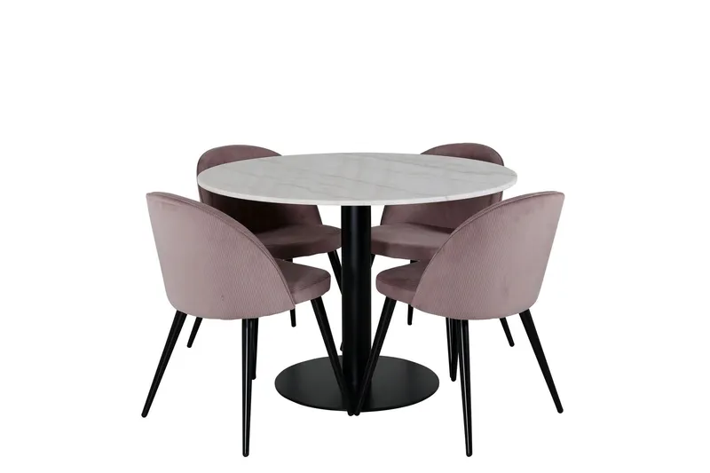 Estelle Matgrupp 106 cm Rund med 4 Velvet stolar - Svart — Venture Home