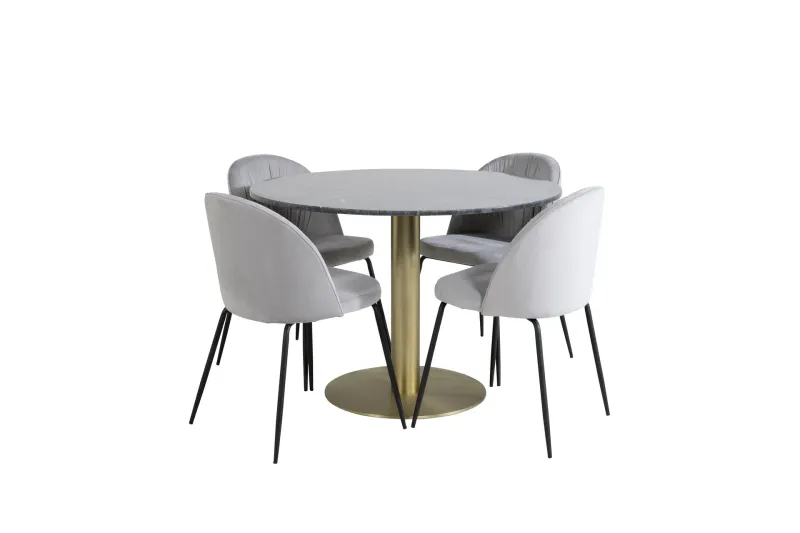 Estelle Matgrupp 106 cm Rund med 4 Wrinkles stolar - Svart/Guld — Venture Home