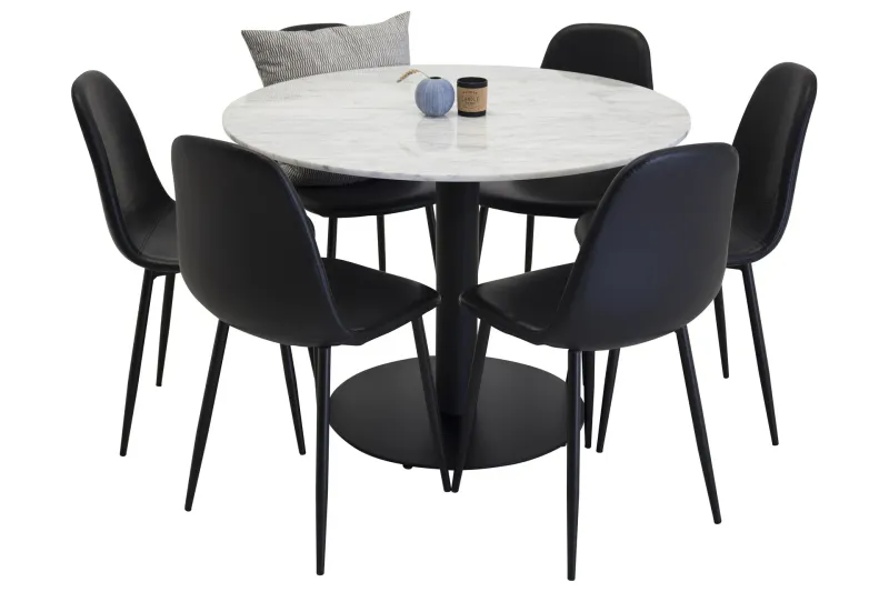 Estelle Matgrupp 106 cm Rund med 6 Polar stolar - Svart (Art.nr 3059956) — Venture Home