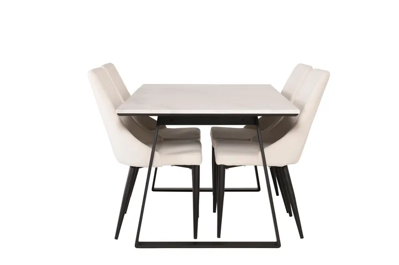 Estelle Matgrupp 140 cm Rektangulär med 4 Leone stolar - Svart — Venture Home
