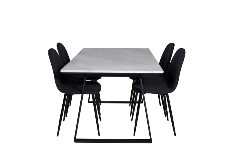 Estelle Matgrupp 140 cm Rektangulär med 4 Polar stolar - Svart (Art.nr 3059098) — Venture Home