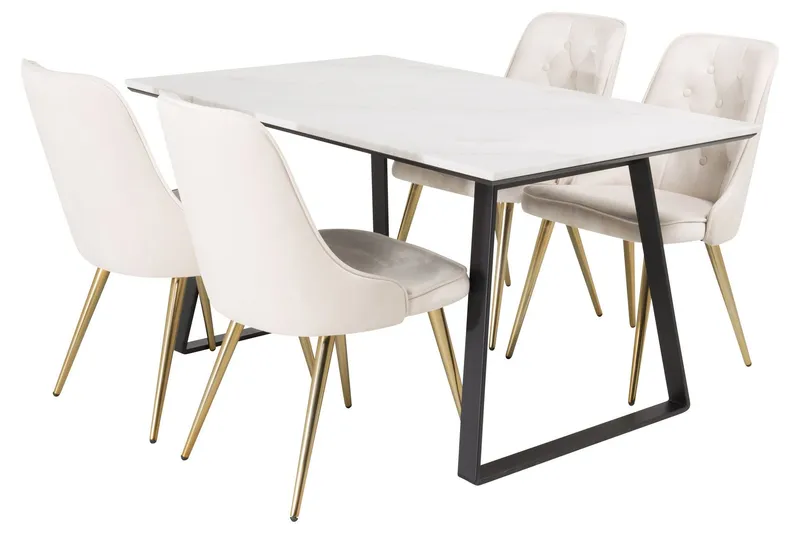Estelle Matgrupp 140 cm Rektangulär med 4 Velvet Deluxe stolar - Beige (Art.nr 3059762) — Venture Home