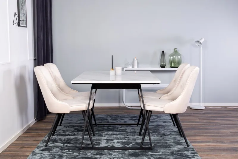 Estelle Matgrupp 140 cm Rektangulär med 4 Velvet Deluxe stolar - Beige (Art.nr 3058682) — Venture Home
