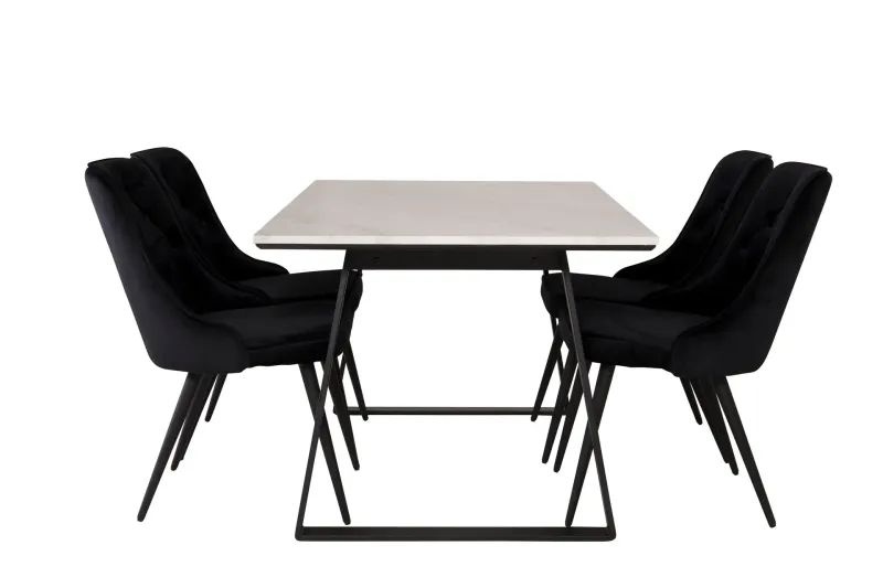 Estelle Matgrupp 140 cm Rektangulär med 4 Velvet Deluxe stolar - Svart — Venture Home