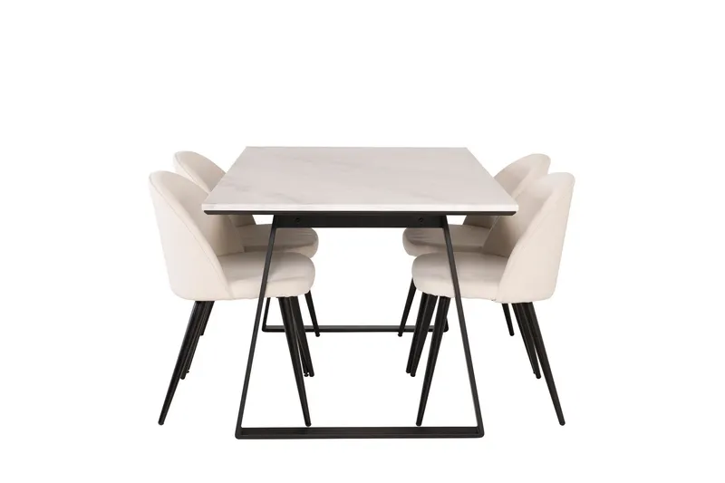 Estelle Matgrupp 140 cm Rektangulär med 4 Velvet stolar - Beige — Venture Home
