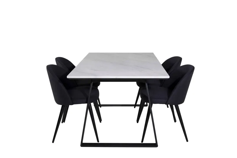 Estelle Matgrupp 140 cm Rektangulär med 4 Velvet stolar - Svart (Art.nr 3058720) — Venture Home