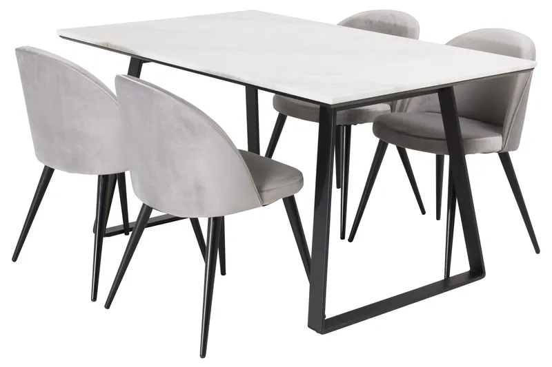 Estelle Matgrupp 140 cm Rektangulär med 4 Velvet stolar - Svart (Art.nr 3059777) — Venture Home