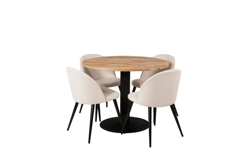 Ezra Matgrupp 100 cm Rund med 4 Sedavi Stolar - Beige — Venture Home