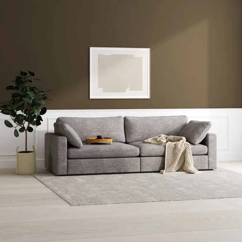 Falkenberg 4-sits soffa | Lyxig tygsoffa med pocketfjädrar | Grå — outl1.se