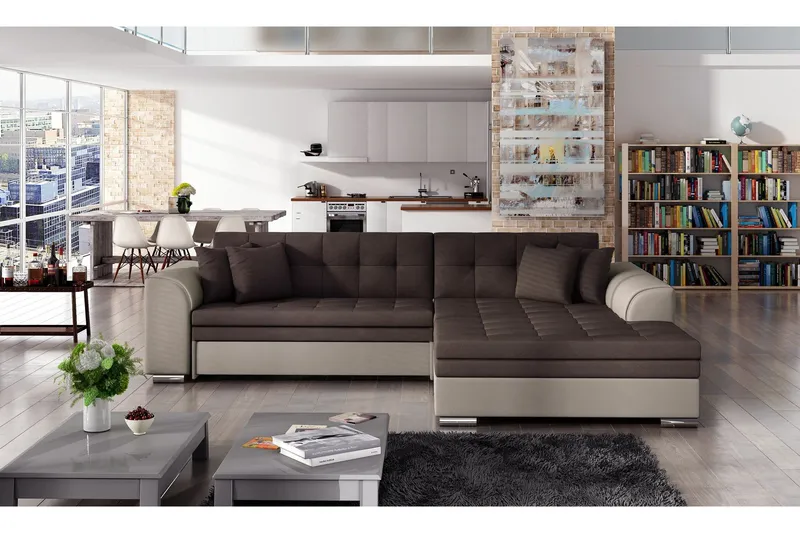 Falseti Bäddsoffa med Divan - Brun/Beige — Brun/Beige