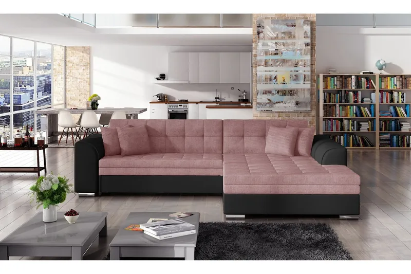 Falseti Bäddsoffa med Divan - Rosa/Svart — Rosa/Svart