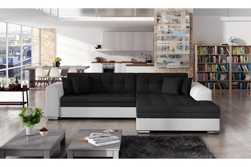 Falseti Bäddsoffa med Divan - Svart/Vit — Svart/Vit