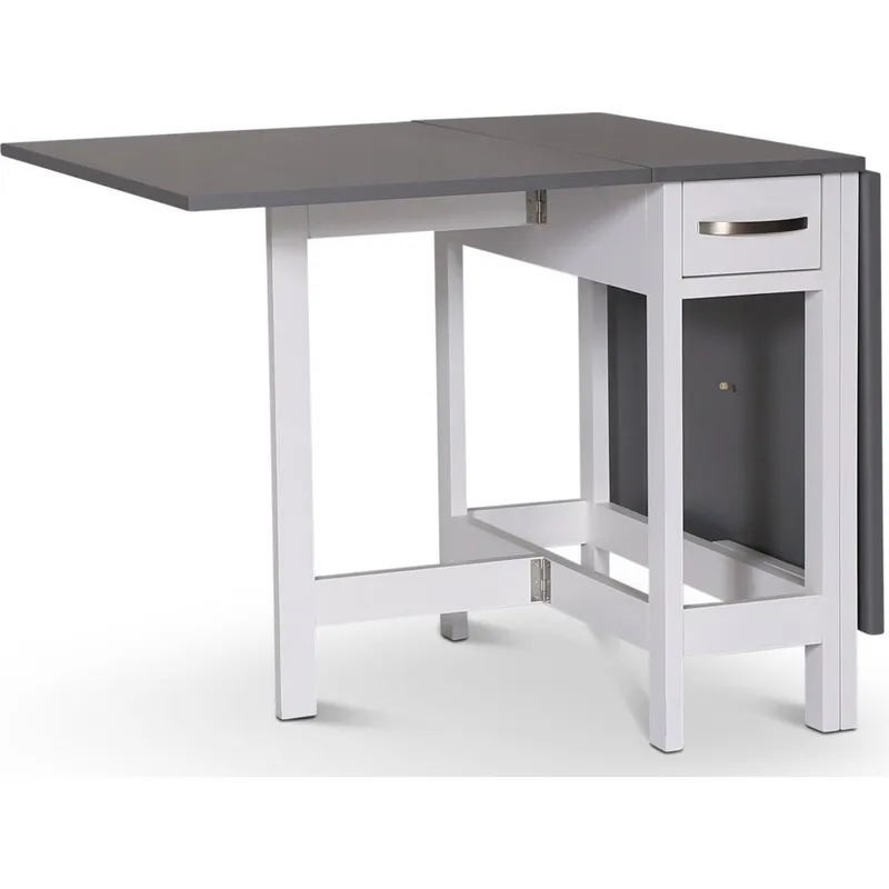 Fårö Slagbord  Vit/Grå | Hopfällbart matbord med lådor i akacia & MDF — outl1.se