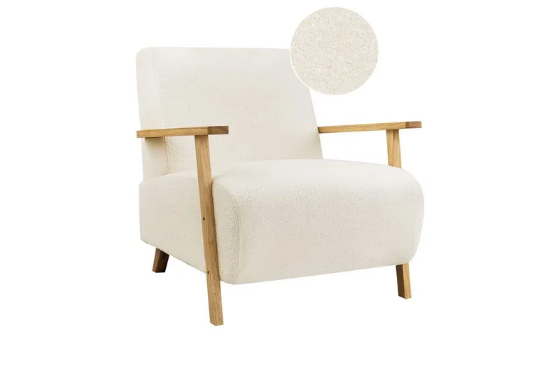 Fåtölj Lesja - Beige, ljust trä/Bouclé — Beige, ljust trä/Bouclé
