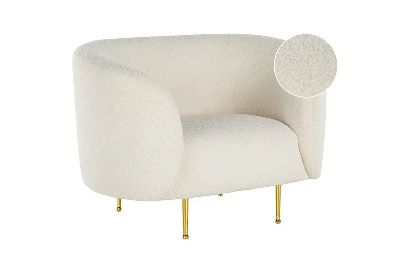 Fåtölj Loen - Vitt, guld/Bouclé — Vitt, guld/Bouclé