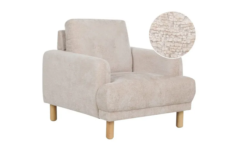 Fåtölj Tuve - Beige, ljust trä/Bouclé — Beige, ljust trä/Bouclé
