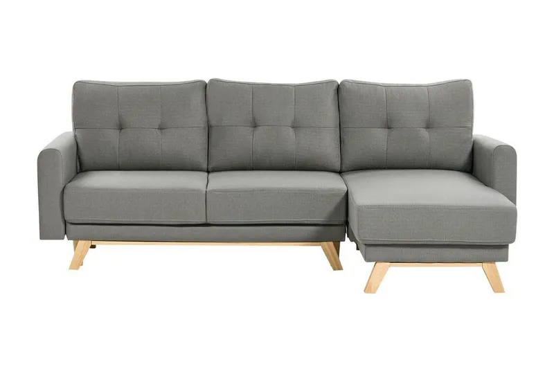 Faustin Hörnbäddsoffa 3-sits - Grå/Ljust trä — Grå/Ljust trä