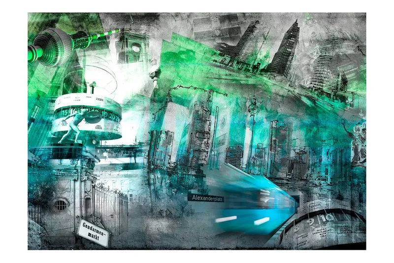 Fototapet Berlin Kollage Grön 100x70 - Artgeist sp. z o. o. — Artgeist sp. z o. o.
