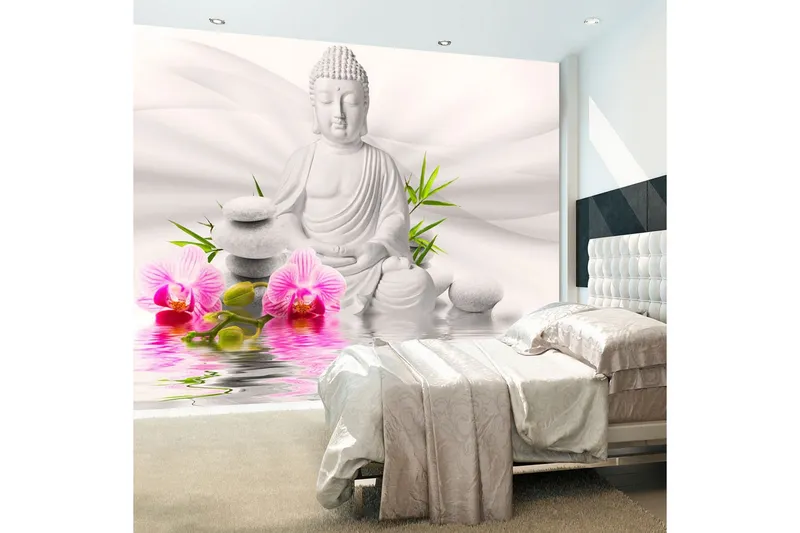 Fototapet Buddha And Orchids 400x280 - Artgeist sp. z o. o. — Artgeist sp. z o. o.