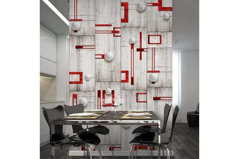 Fototapet Concrete Red Frames And White Knobs 50x1000 - Artgeist sp. z o. o. — Artgeist sp. z o. o.
