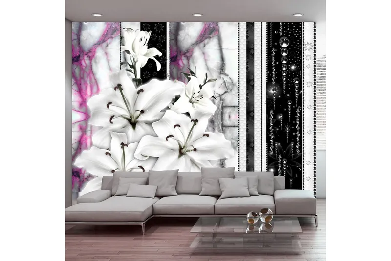 Fototapet Crying Lilies On Purple Marble 100x70 - Artgeist sp. z o. o. — Artgeist sp. z o. o.