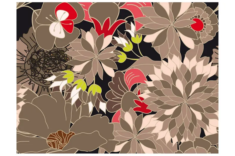 Fototapet Floral Design Gray 200x154 - Artgeist sp. z o. o. — Artgeist sp. z o. o.