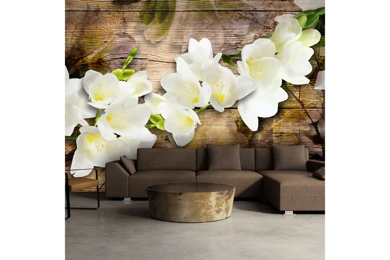 Fototapet Freesia On Wood 100x70 - Artgeist sp. z o. o. — Artgeist sp. z o. o.