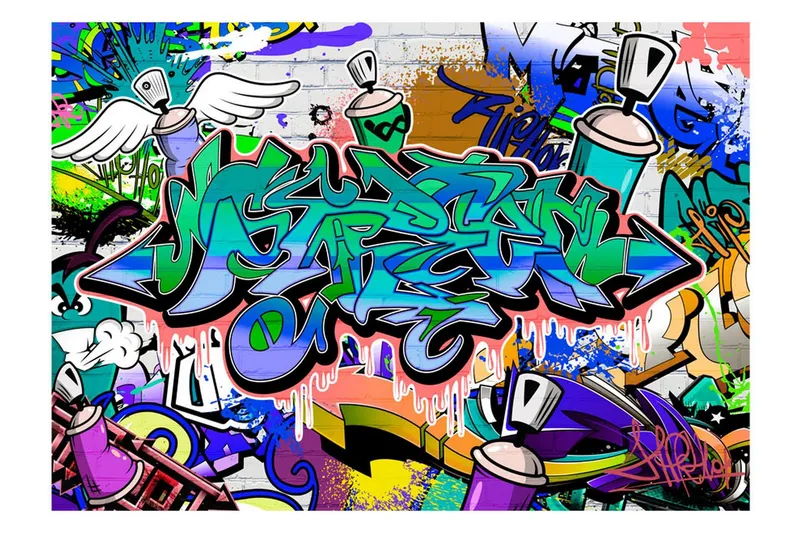 Fototapet Graffiti Blue Theme 150x105 - Artgeist sp. z o. o. — Artgeist sp. z o. o.