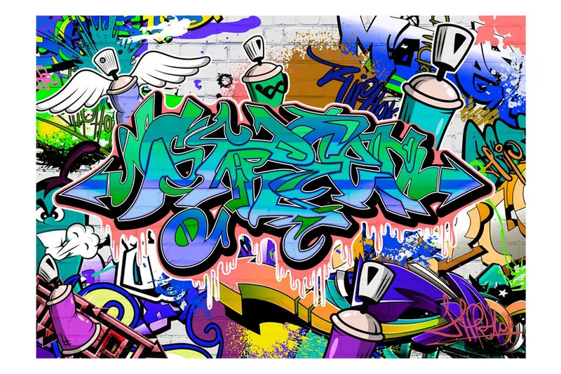 Fototapet Graffiti Blue Theme 250x175 - Artgeist sp. z o. o. — Artgeist sp. z o. o.