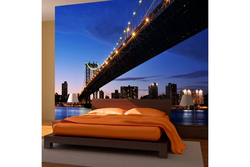 Fototapet Manhattan Bridge Upplyst På Natten 400x309 - Artgeist sp. z o. o. — Artgeist sp. z o. o.