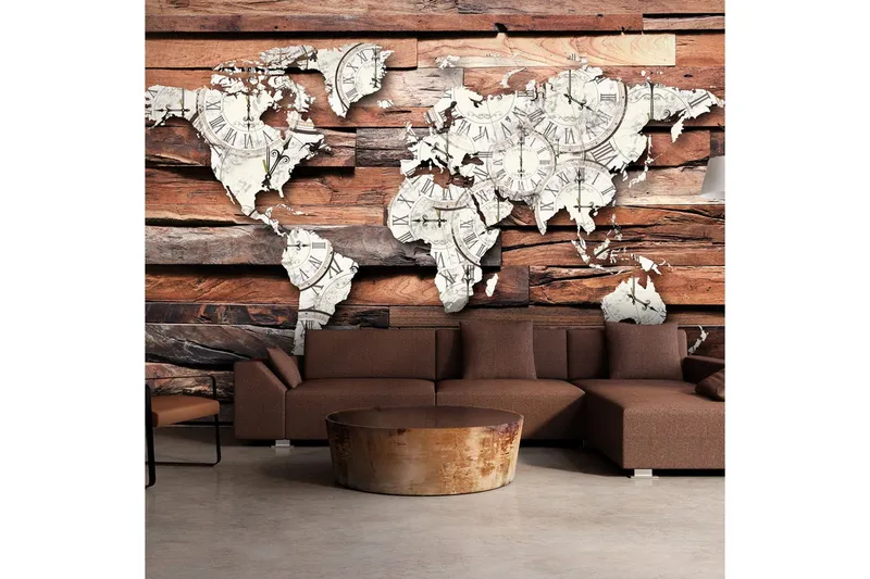 Fototapet Map On Wood 350x245 - Artgeist sp. z o. o. — Artgeist sp. z o. o.