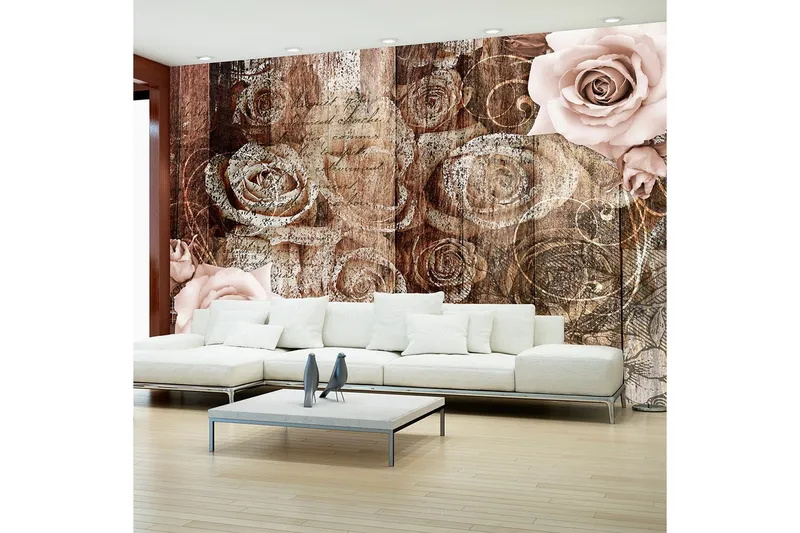 Fototapet Old Wood & Roses 150x105 - Artgeist sp. z o. o. — Artgeist sp. z o. o.