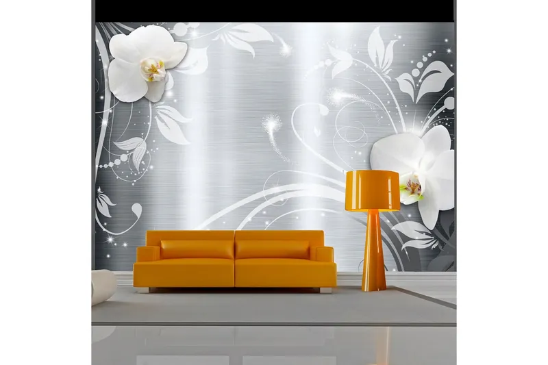 Fototapet Orchids On Steel 150x105 - Artgeist sp. z o. o. — Artgeist sp. z o. o.