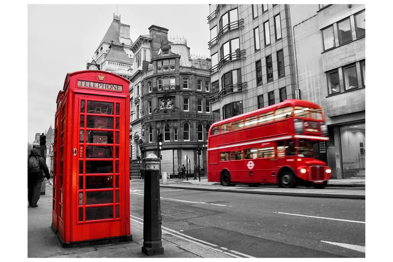 Fototapet Röd Buss Och Telefonkiosk London 250x193 - Artgeist sp. z o. o. — Artgeist sp. z o. o.
