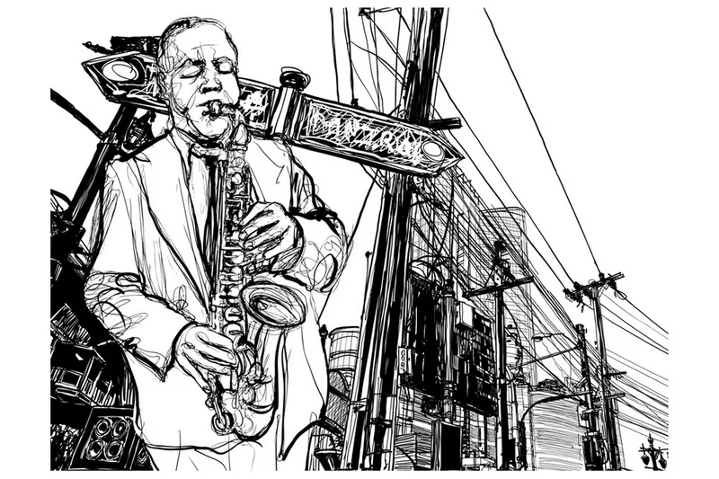 Fototapet Saxophone Recital On Broadway 400x309 - Artgeist sp. z o. o. — Artgeist sp. z o. o.