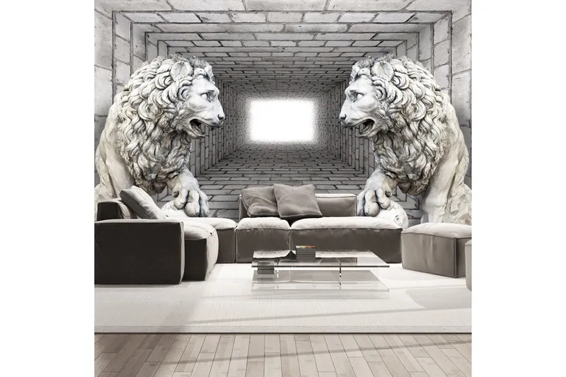 Fototapet Stone Lions 100x70 - Artgeist sp. z o. o. — Artgeist sp. z o. o.