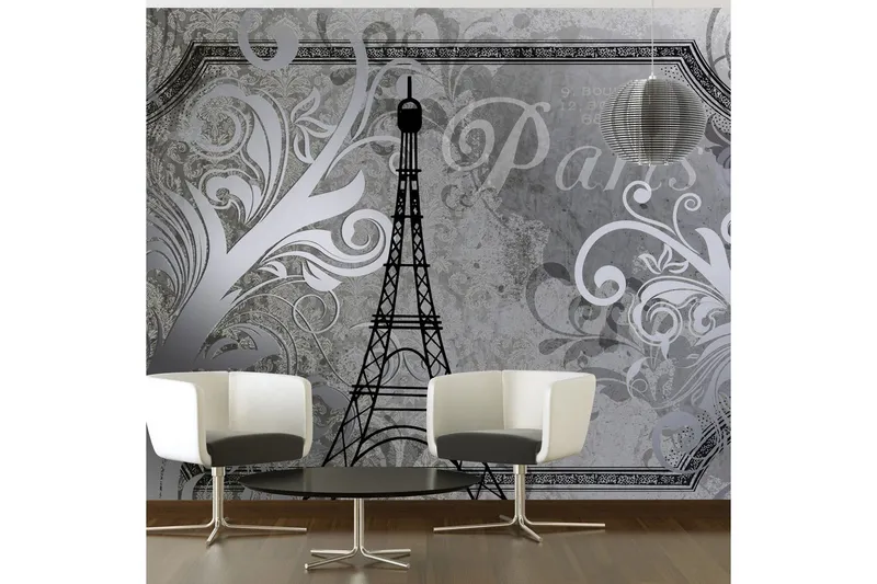 Fototapet Vintage Paris Silver 100x70 - Artgeist sp. z o. o. — Artgeist sp. z o. o.