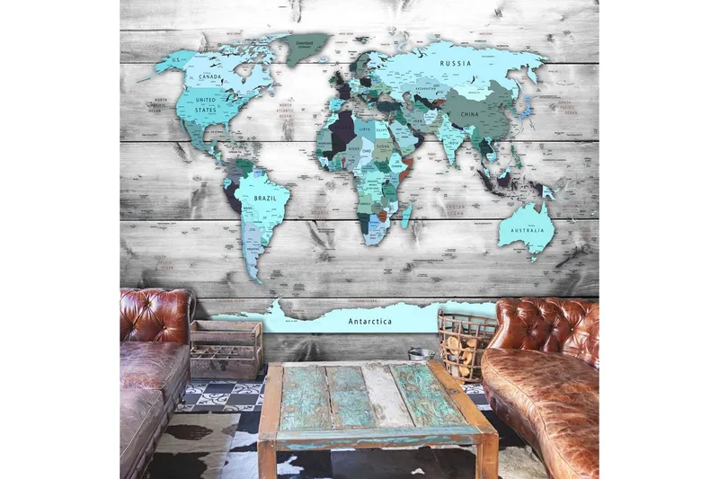 Fototapet World Map Blue Continents 100x70 - Artgeist sp. z o. o. — Artgeist sp. z o. o.