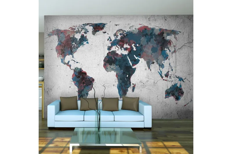 Fototapet World Map On The Wall 250x193 - Artgeist sp. z o. o. — Artgeist sp. z o. o.